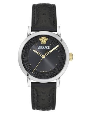 Versace Albireo Leather Strap Watch, 40Mm - Black