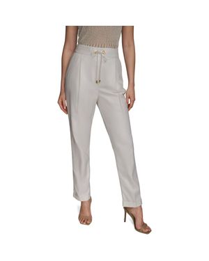 Donna Karan Cuffed Cotton Blend Drawstring Pants - Gray
