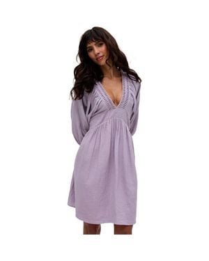 Raffya Soipoi Ruched V-Neck Midi Dress - Purple