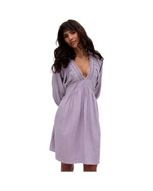 Raffya Soipoi Ruched V-Neck Midi Dress - Purple