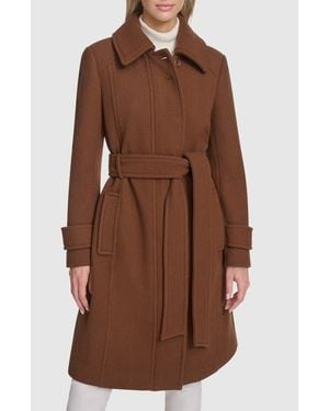 Andrew Marc Lawley Wool Blend Belted Trench Coat - Brown