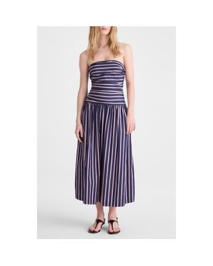 Madewell Stripe Strapless Ruched Midi Dress - Purple