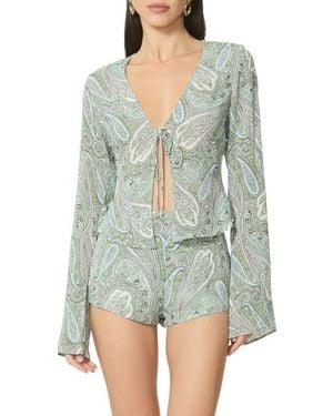 AFRM Tyra Paisley Tie Front Top - Green