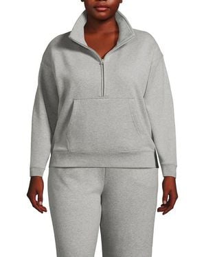 Lands' End Plus Size Serious Sweats Relaxed Long Sleeve Half Zip Sweatshirt - Gray