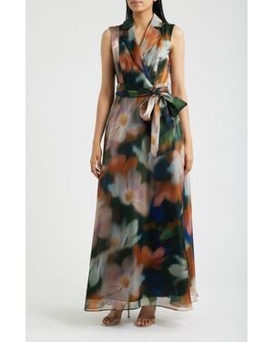 Julia Jordan Print Tie Waist Sleeveless Organza Gown - Multicolor