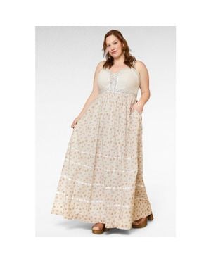 ModCloth Reyna Lace-Up Maxi Sundress, X Gunne Sax - Natural