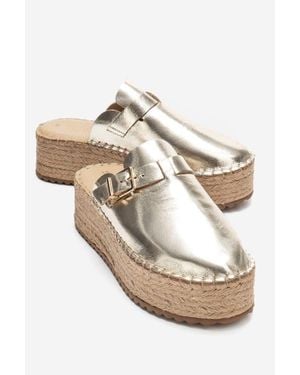 Forever & Always Shoes Novas Leather Platform Espadrille Mule - Metallic