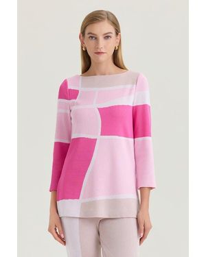 Ming Wang Colorblock Jacquard Soft Knit Tunic - Pink