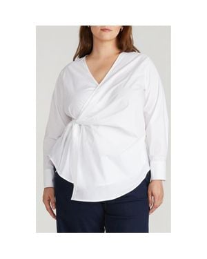 UNIVERSAL STANDARD Stretch Cotton Blend Poplin Wrap Top - White