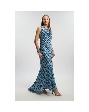 Karen Millen Chain Print Cowl Neck Maxi Dress - Blue