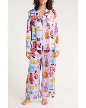 Karen Mabon Skiing Cats Classic Pajama Set - White