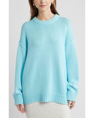 Open Edit Oversize Crewneck Cotton Sweater - Blue