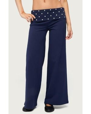 Edikted Reeva Polka Dot Foldover Wide Leg Pants - Blue