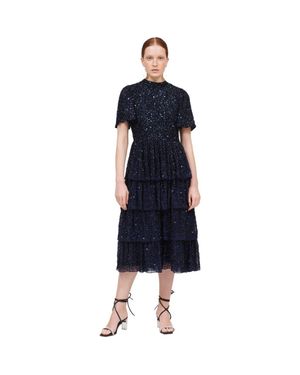 Beauut Occasion Embellished Sequin Beaded Evening Midi Dress - Blue