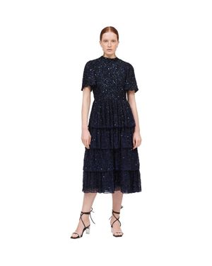 Beauut Occasion Embellished Sequin Beaded Evening Midi Dress - Blue