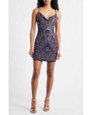 Jump Apparel Glitter Cowl Neck Sleeveless Minidress - Blue