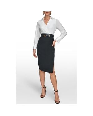 Donna Karan Belted Sateen Sheath Dress - Black