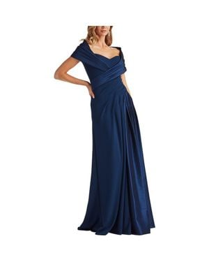 Tadashi Shoji Portrait Collar Satin & Crepe Gown - Blue