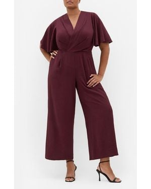 City Chic Braelynn Short Sleeve Jumpsuit - Red