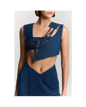 Jendue US Endless Line Denim Crop Top - Blue