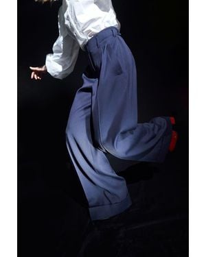 Maison Common Wide Leg Pants With Cuff - Blue