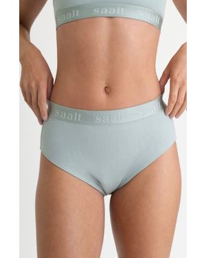 Saalt Period & Leakproof High Rise Stretch Cotton & Modal Rib Briefs - Blue