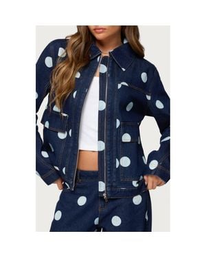 Edikted Leyah Polka Dot Oversize Denim Jacket - Blue