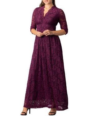 Kiyonna Maria Lace A-Line Evening Gown With Pockets - Purple