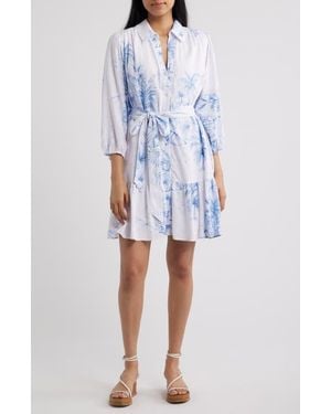 Cece Tie Waist Ruffle Hem Long Sleeve Dress - Blue