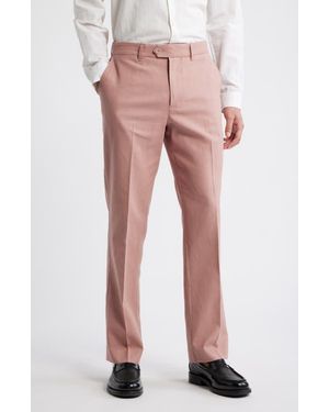 Percival Tailored Flat Front Linen & Cotton Pants - Pink