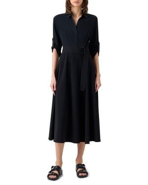 Akris Punto Belted Laser Cut Crepe Midi Shirtdress - Black