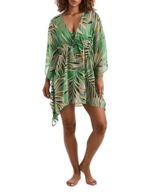 Mimi Flamingo Parker Print Long Sleeve Cover-Up Minidress - Green