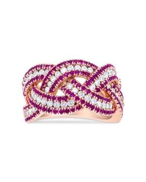 Haus of Brilliance 18K Rose Ruby And 7/8 Cttw Diamond Woven Braided Band Ring - Pink