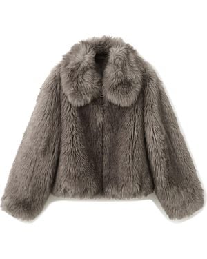 Mango Faux Fur Front Zip Jacket - Brown