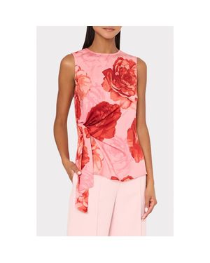 MILLY Serena Floral Print Drape Sleeveless Top - Red