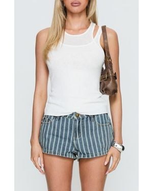 Princess Polly Dreamful Stripe Low Rise Denim Shorts - Blue