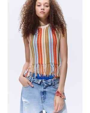 H&M Fringed Knitted Top - Multicolor