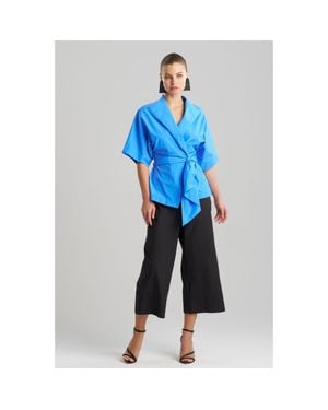 Natori Techno Poplin Wrap Top - Blue