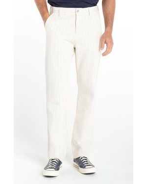 Liverpool Los Angeles Sutton Stripe Loose Straight Cotton Denim Pants - White