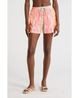 Elan Cotton Blend Cover-Up Drawstring Shorts - Pink