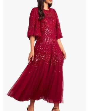 Needle & Thread Scallop Sequin Round Neck Maxi Dress - Red