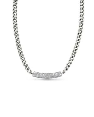 Sheryl Lowe Diamond Bar On Curb Chain Necklace - Metallic