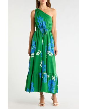 Sugarlips Hemmi Floral Print Tie Waist One-Shoulder Maxi Dress - Green