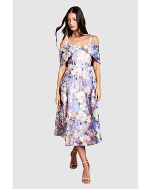 Coast Corseted Bardot Jacquard Midi Dress - Red
