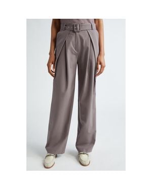Eleventy Pleated Stretch Wool Belted Pants - Brown
