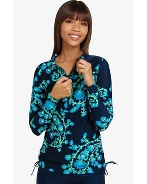 Calypsa Half-Zip Nora Swim Top - Blue