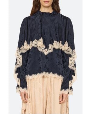 Sea Shay Floral Jacquard Lace Top - Blue