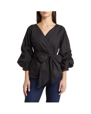 NIKKI LUND Anna Tie Waist Wrap Top - Black
