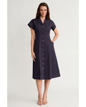 Ming Wang Fit-N-Flare Contrast Stitch Cotton Maxi Dress - Blue