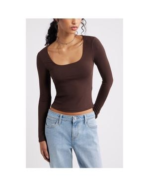 BP. Long Sleeve Square Neck T-Shirt - Blue